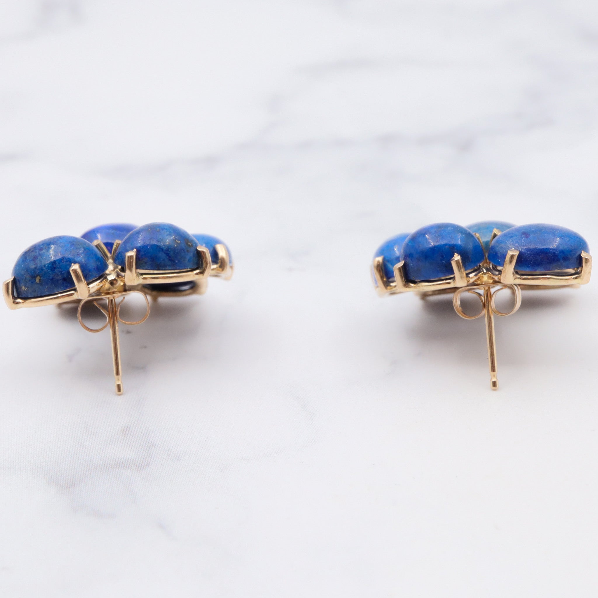 Vintage 14k gold lapis lazuli cluster post earrings